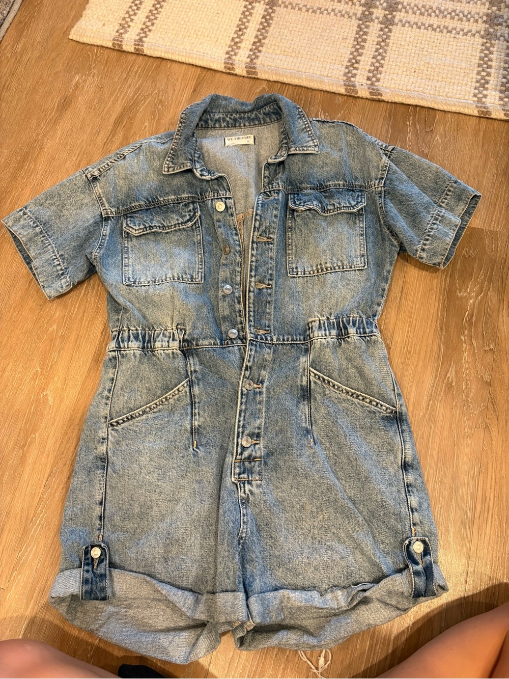We The Free Short-Sleeve Denim Romper Jacket - Light Blue
